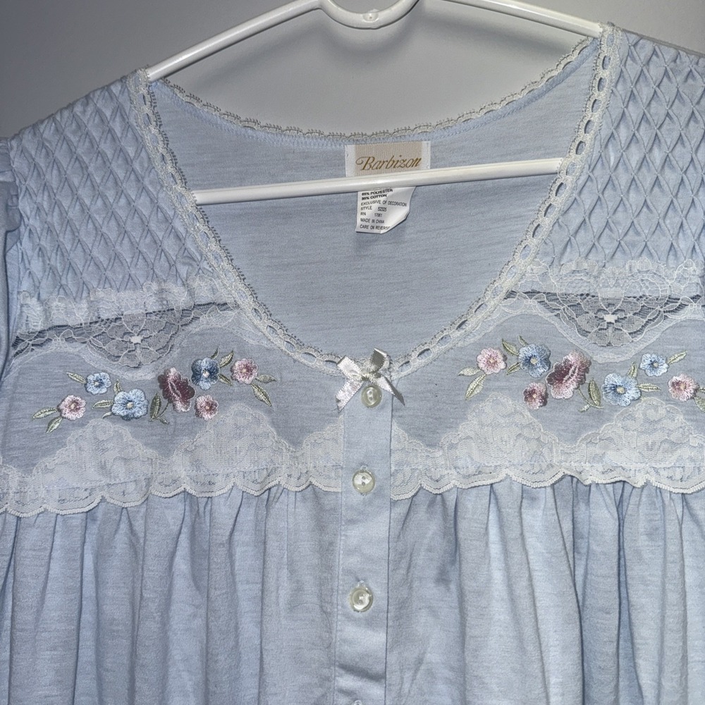 Vintage Barbizon Sleepwear Blue Nightgown Embroidered Flowers NWT Size L - Picture 4 of 5